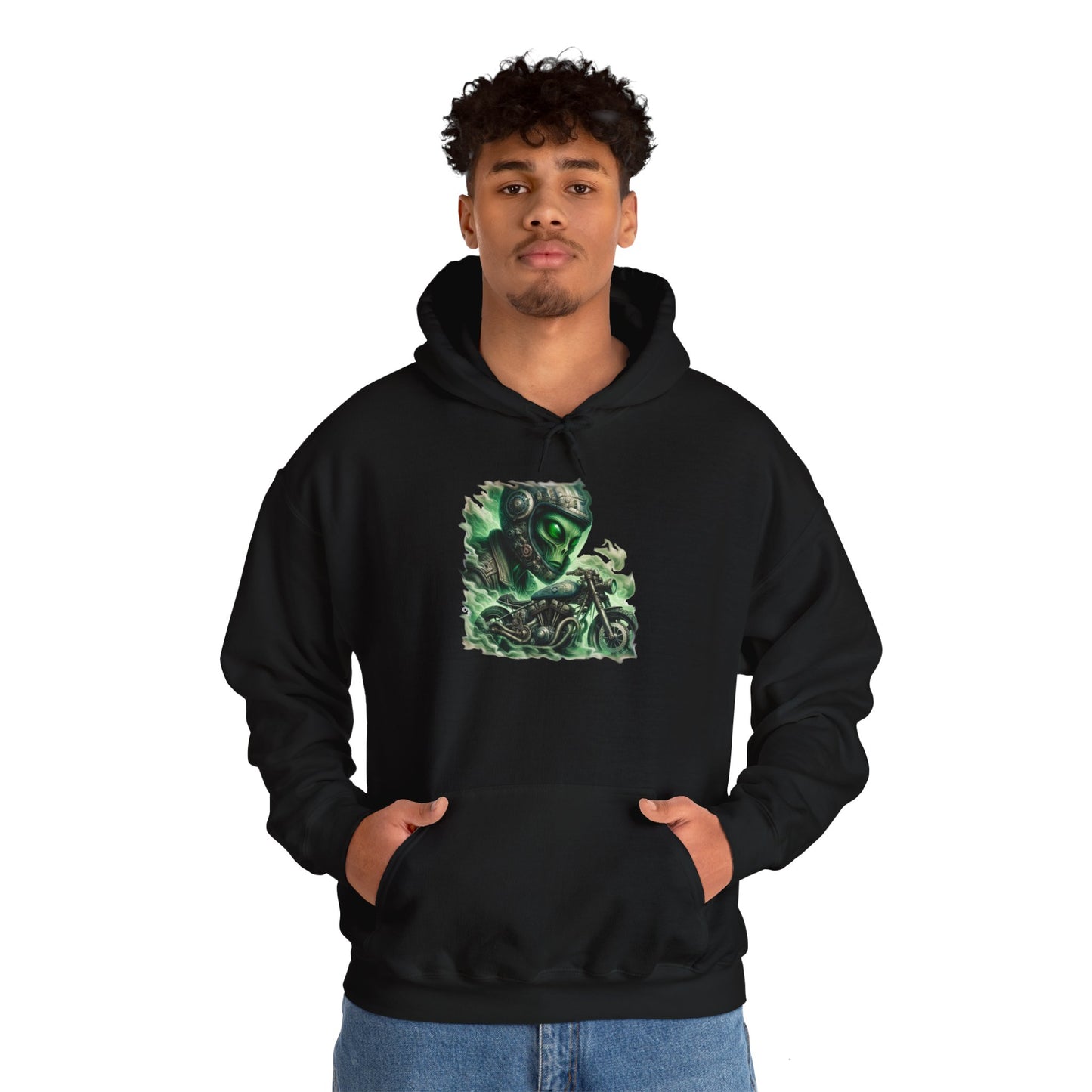 Alien Biker Hoodie, Unisex Gildon Heavy Blend™ Hooded Sweatshirt