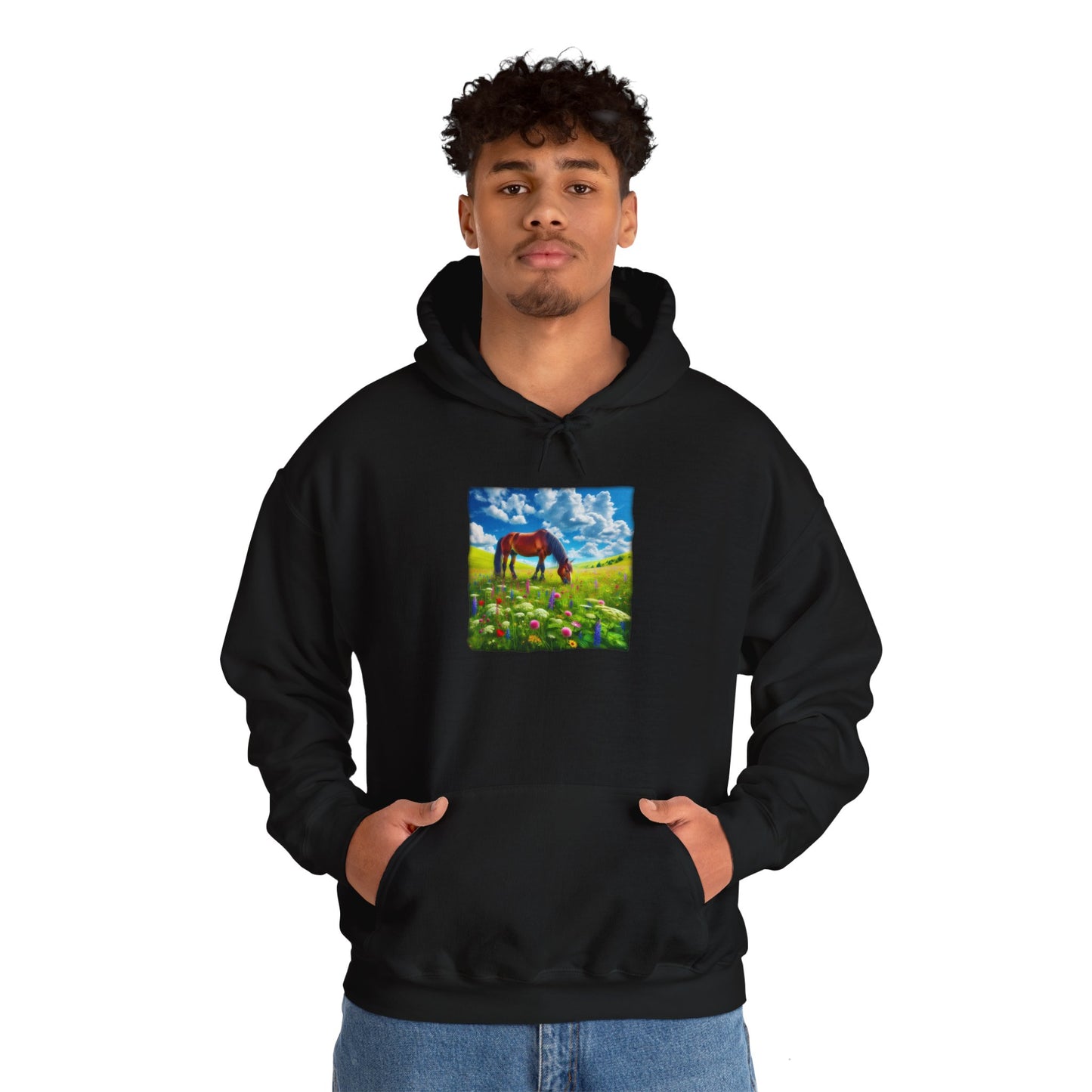 Horse Grazing, Unisex Gildon Heavy Blend™ Hooded Sweatshirt