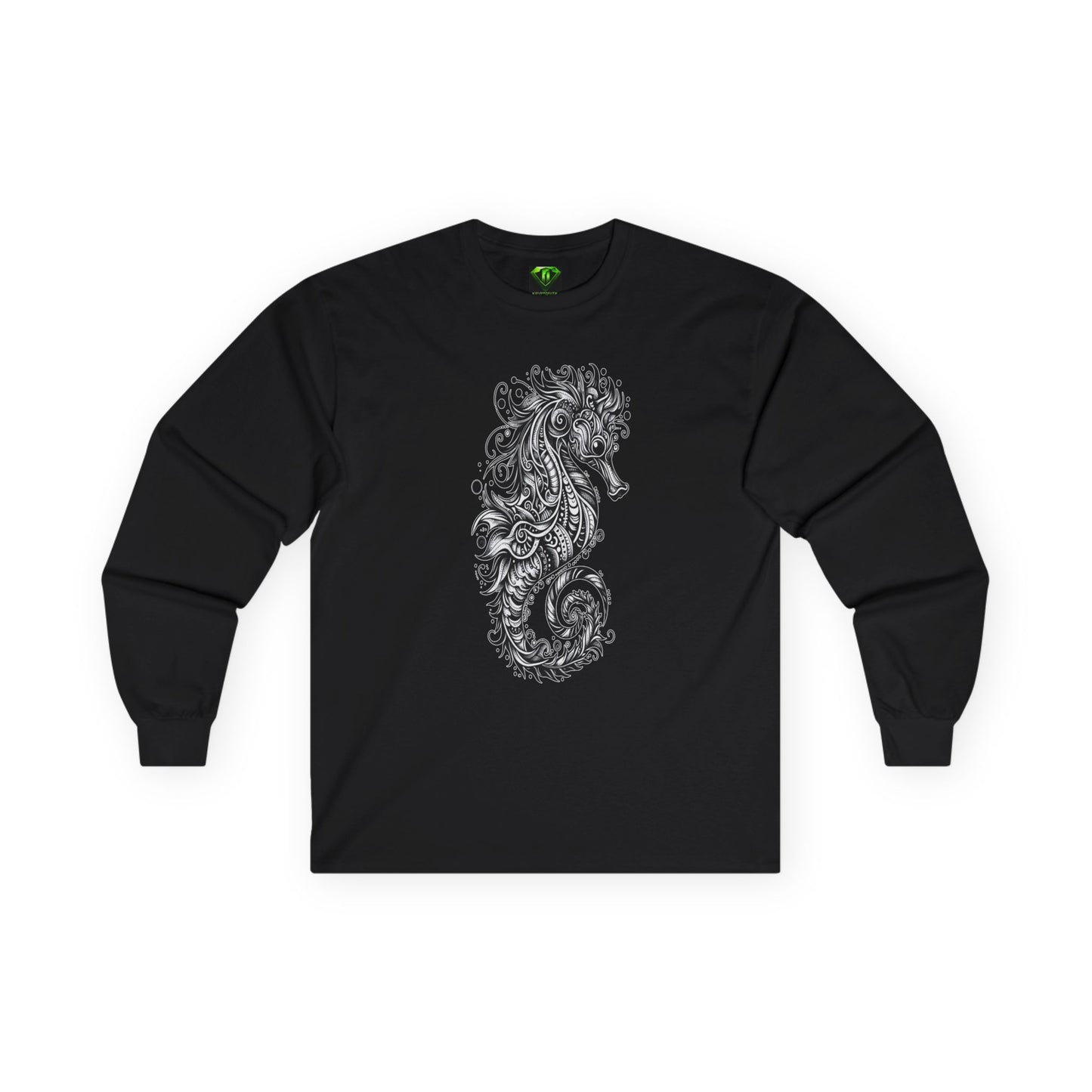 Seahorse, Black & White, Unisex Jersey Long Sleeve Tee