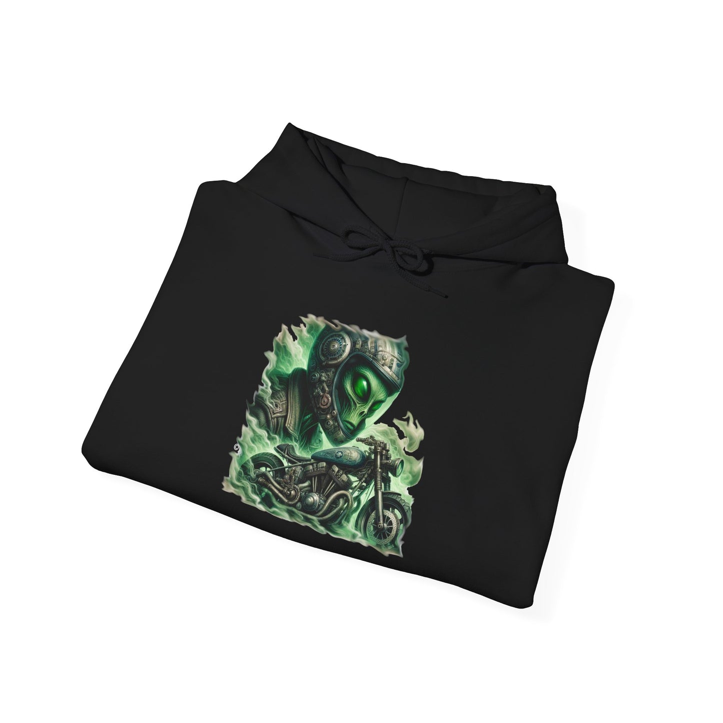Alien Biker Hoodie, Unisex Gildon Heavy Blend™ Hooded Sweatshirt
