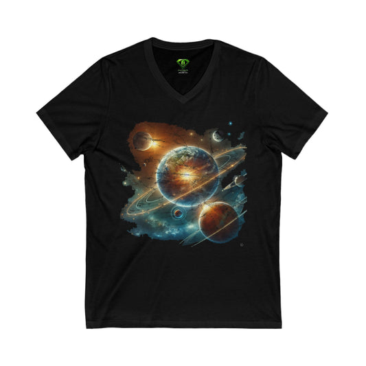 Deep space Impact, Unisex Jersey Short Sleeve V-Neck Tee