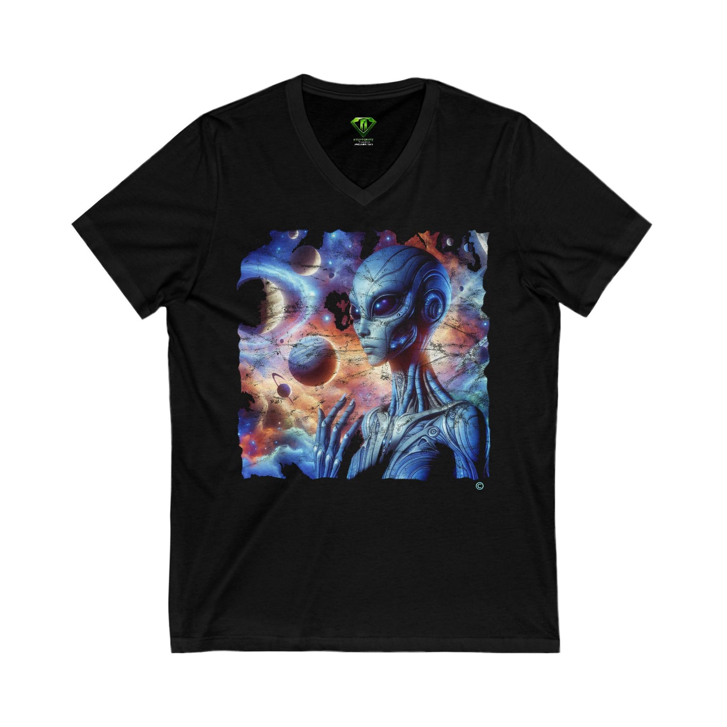 Solar Flare Female Alien, Unisex Jersey Short Sleeve V-Neck Tee