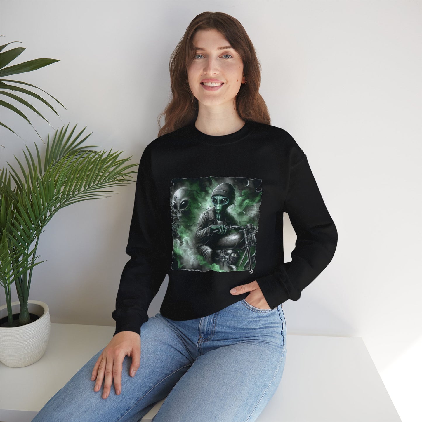 Cool Alien Biker Unisex Crewneck Sweatshirt