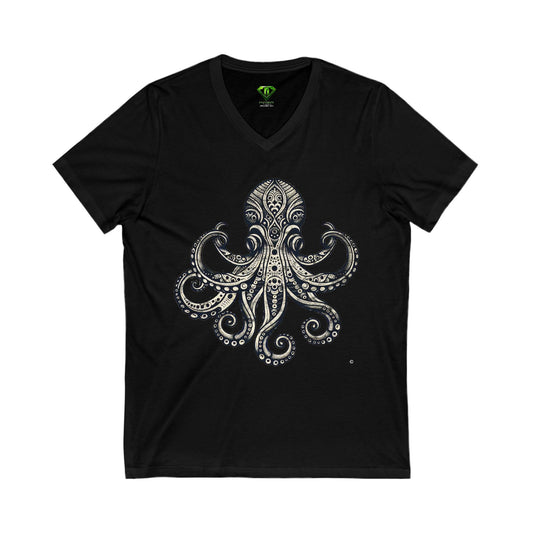 Tribal Octopus, Unisex Jersey Short Sleeve V-Neck Tee