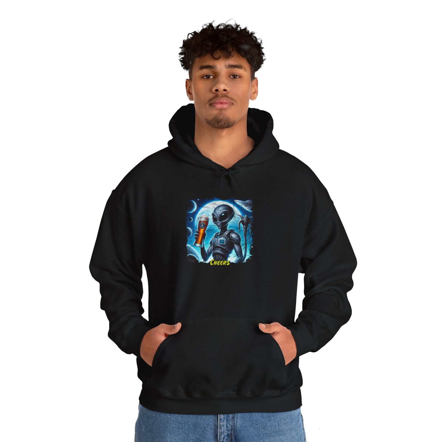 Cheers, Alien Style Hoodie, Unisex Gildon Heavy Blend™ Hooded Sweatshirt