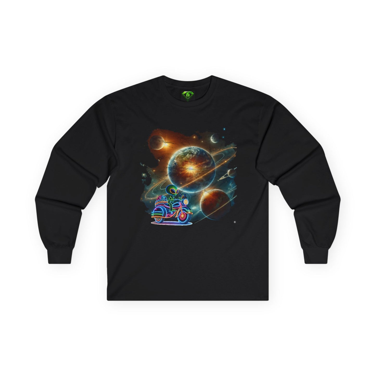 Cosmic Alien Biker Long sleeve T-shirt, Unisex Tees