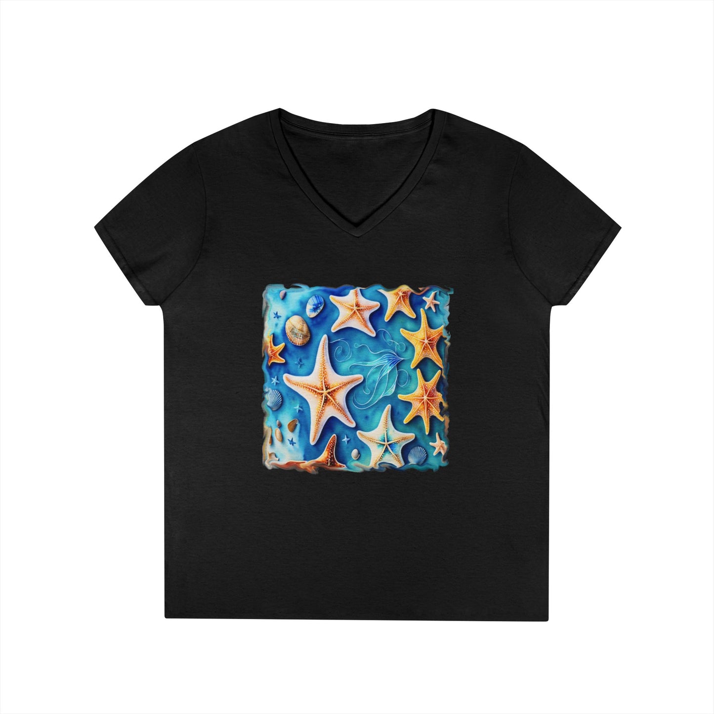 Star Fishes, stylish Ladies' V-Neck T-Shirt