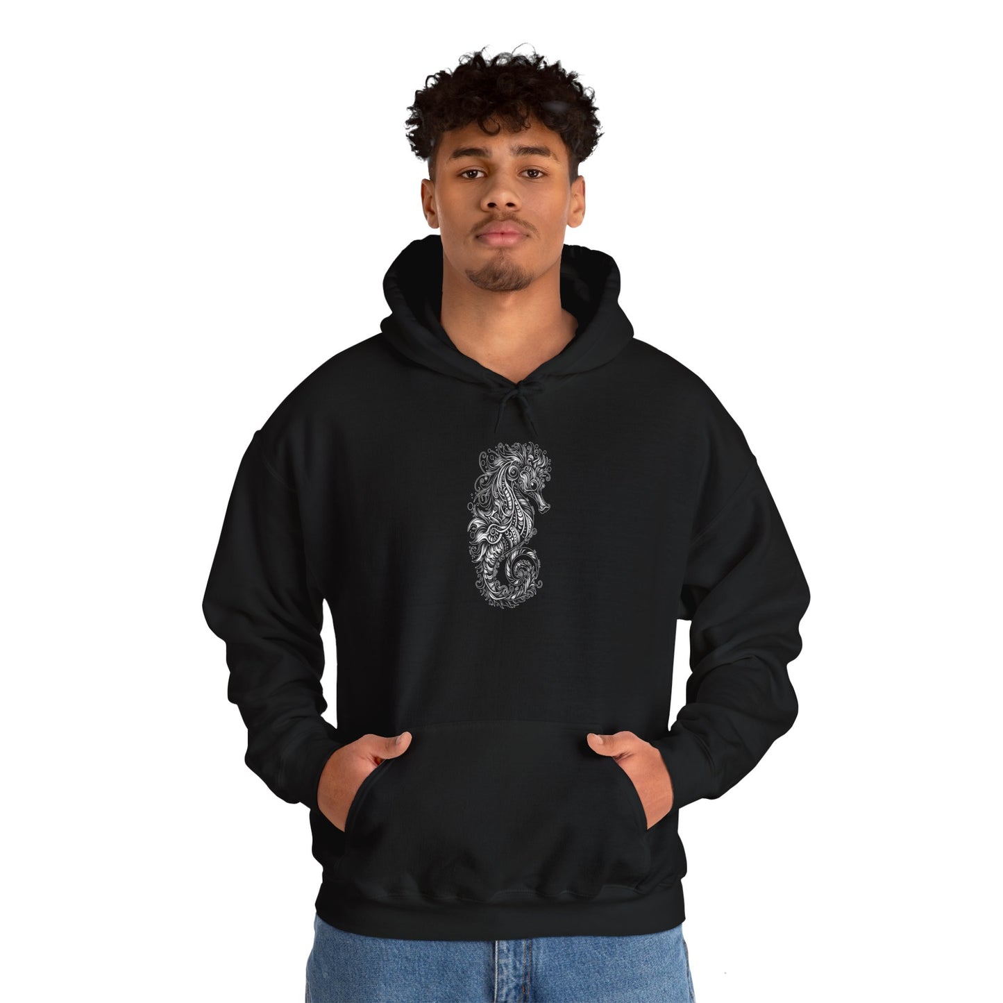 Seahorse Black & White, Unisex Gildon Heavy Blend™ Hooded Sweatshirt,