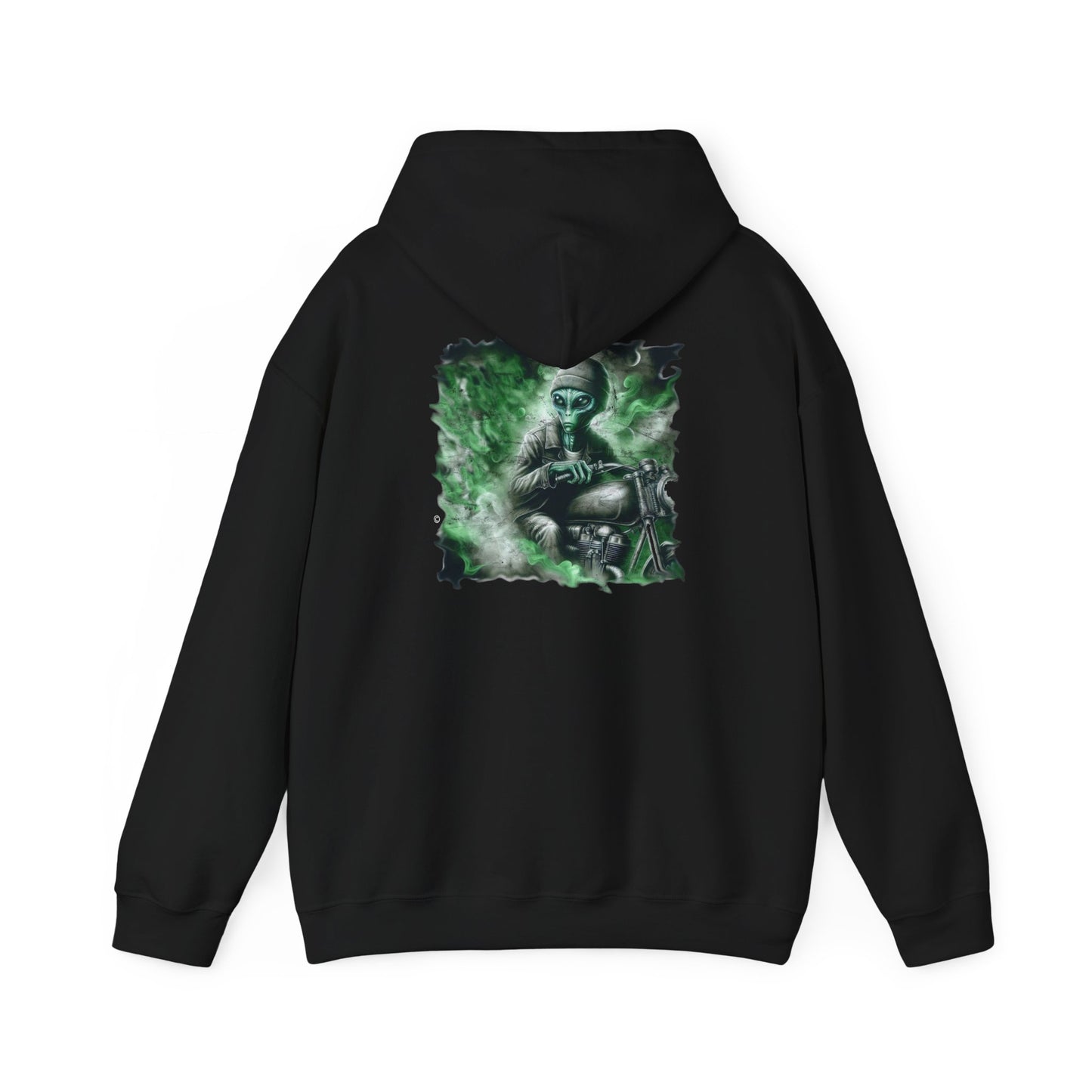 Cool Alien Biker Hoodie, Unisex Gildon Heavy Blend™ Hooded Sweatshirt