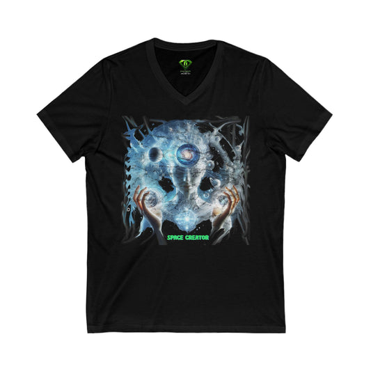 Space Creator, Unisex Jersey Short Sleeve V-Neck Tee