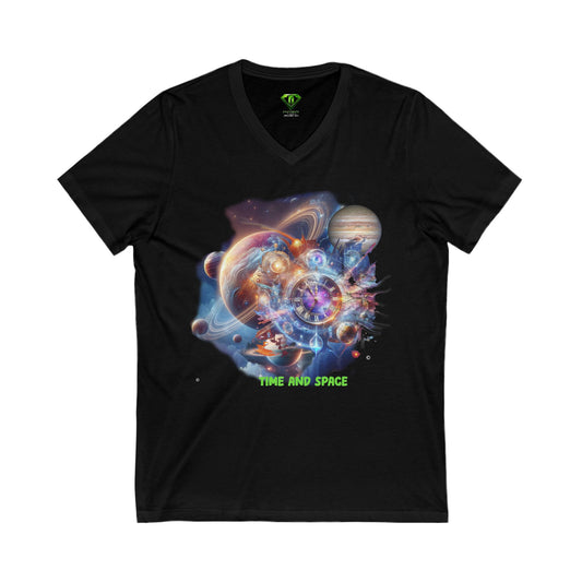 Time and Space, Unisex Jersey Short Sleeve V-Neck Tee