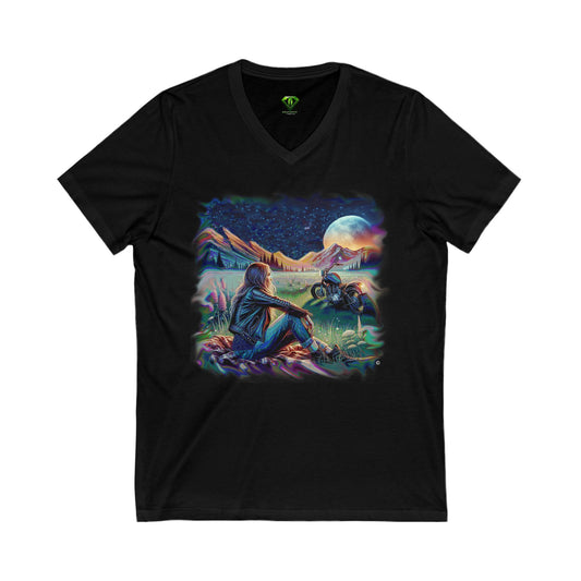 Star Gazer, Unisex Jersey Short Sleeve V-Neck Tee