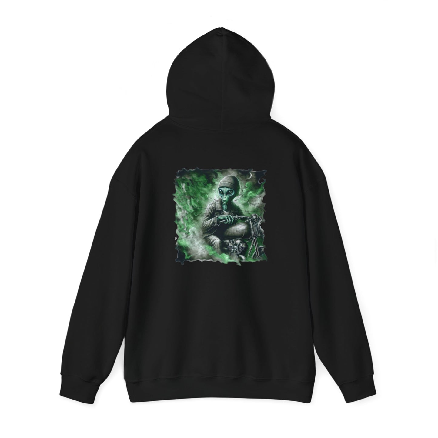 Cool Alien Biker Hoodie, Unisex Gildon Heavy Blend™ Hooded Sweatshirt