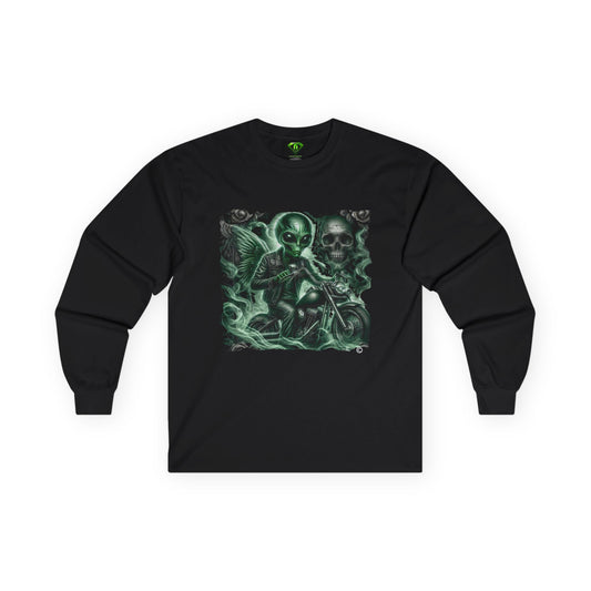 Bad ass Alien Biker Long Sleeve T-shirt, Unisex Tees,