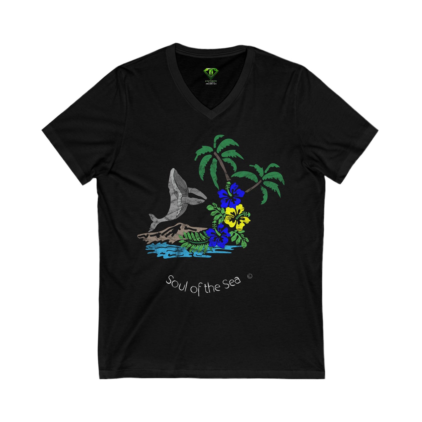 Jumping Whale, Unisex Jersey Short Sleeve V-Neck Tee