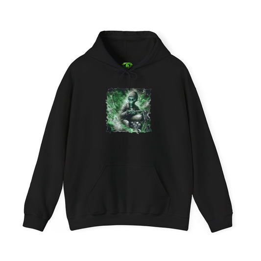 Cool Alien Biker Hoodie, Unisex Gildon Heavy Blend™ Hooded Sweatshirt