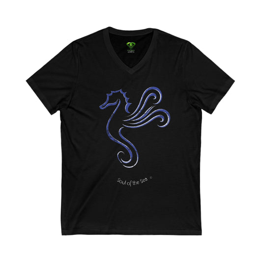 Seahorse Wings, Unisex Jersey Short Sleeve V-Neck Tee