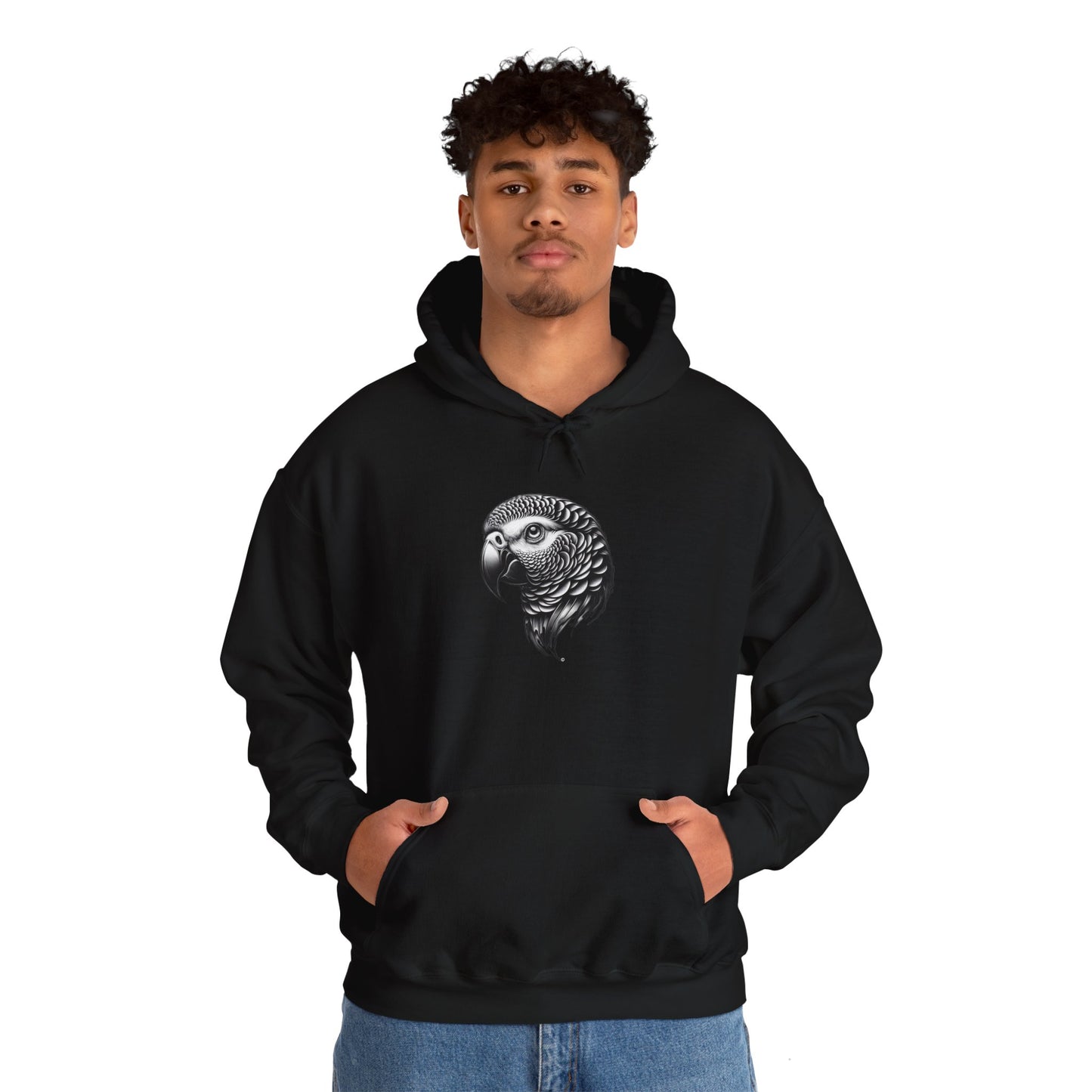 Rox Ann African Grey Hoodie, Unisex Gildon Heavy Blend™ Hooded Sweatshirt