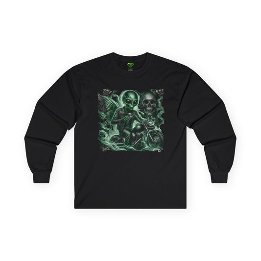 Bad Ass Alien Biker Long Sleeve T-shirt, Unisex Tees,