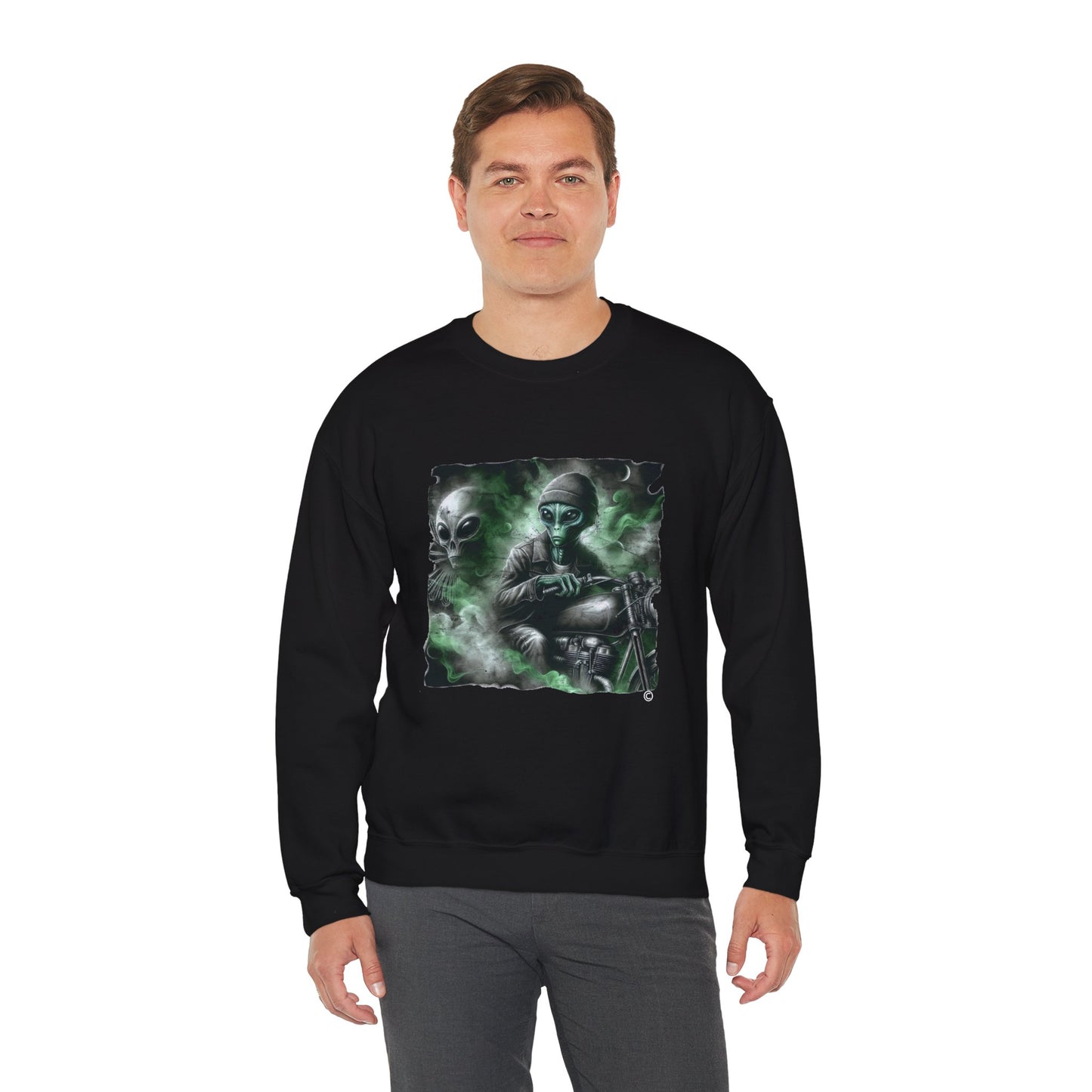 Cool Alien Biker Unisex Crewneck Sweatshirt