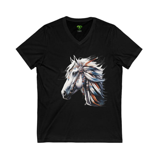 Native American Horse, Unisex Jersey Short Sleeve V-Neck Tee