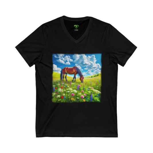 Horse Grazing, V-Neck Tee, Edgy Graphic tees