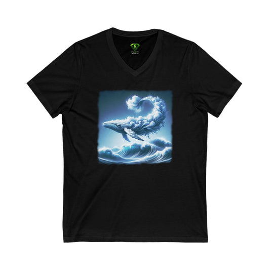 Whale Cloud, Unisex Jersey Short Sleeve V-Neck Tee