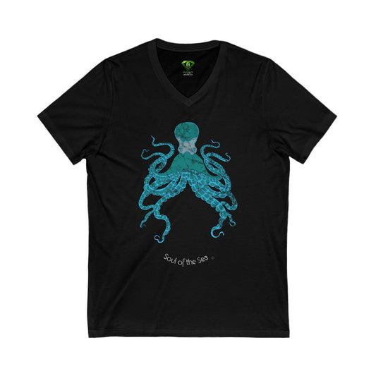 Octopus alone, Unisex Jersey Short Sleeve V-Neck Tee